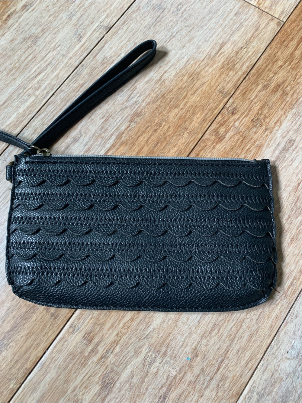 Relic Black Pebbled Leather Wristlet Clutch with Gold Accents